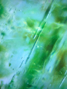 Eman's photomicrograph of a needle-like inclusion identified as rutile within emerald